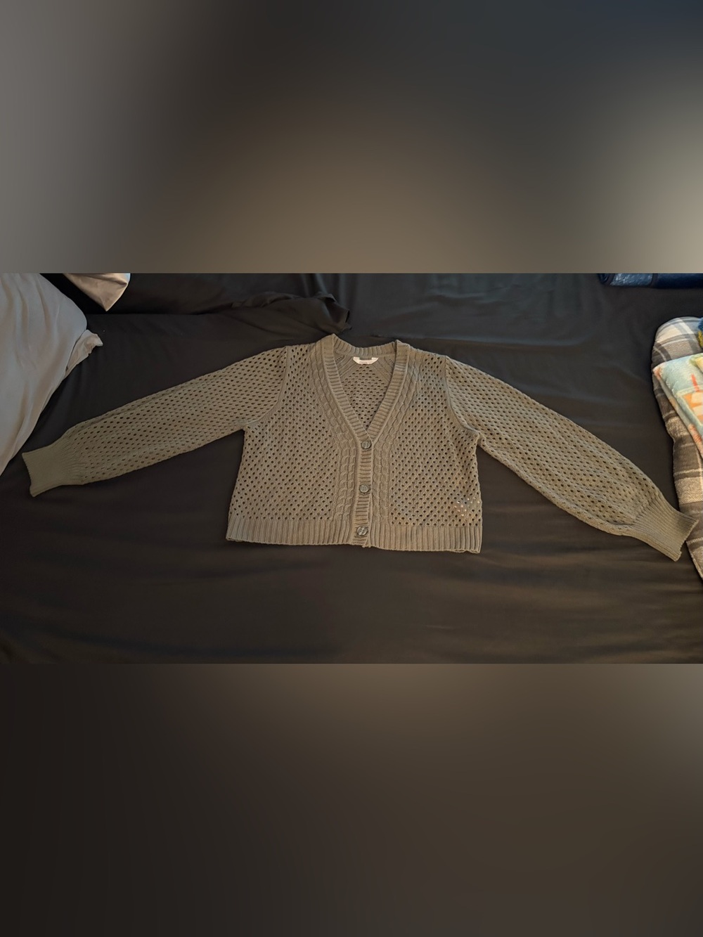 Junior’s No Boundaries Open-Knit Olive  Button Cardigan Sweater in size XXL (19)